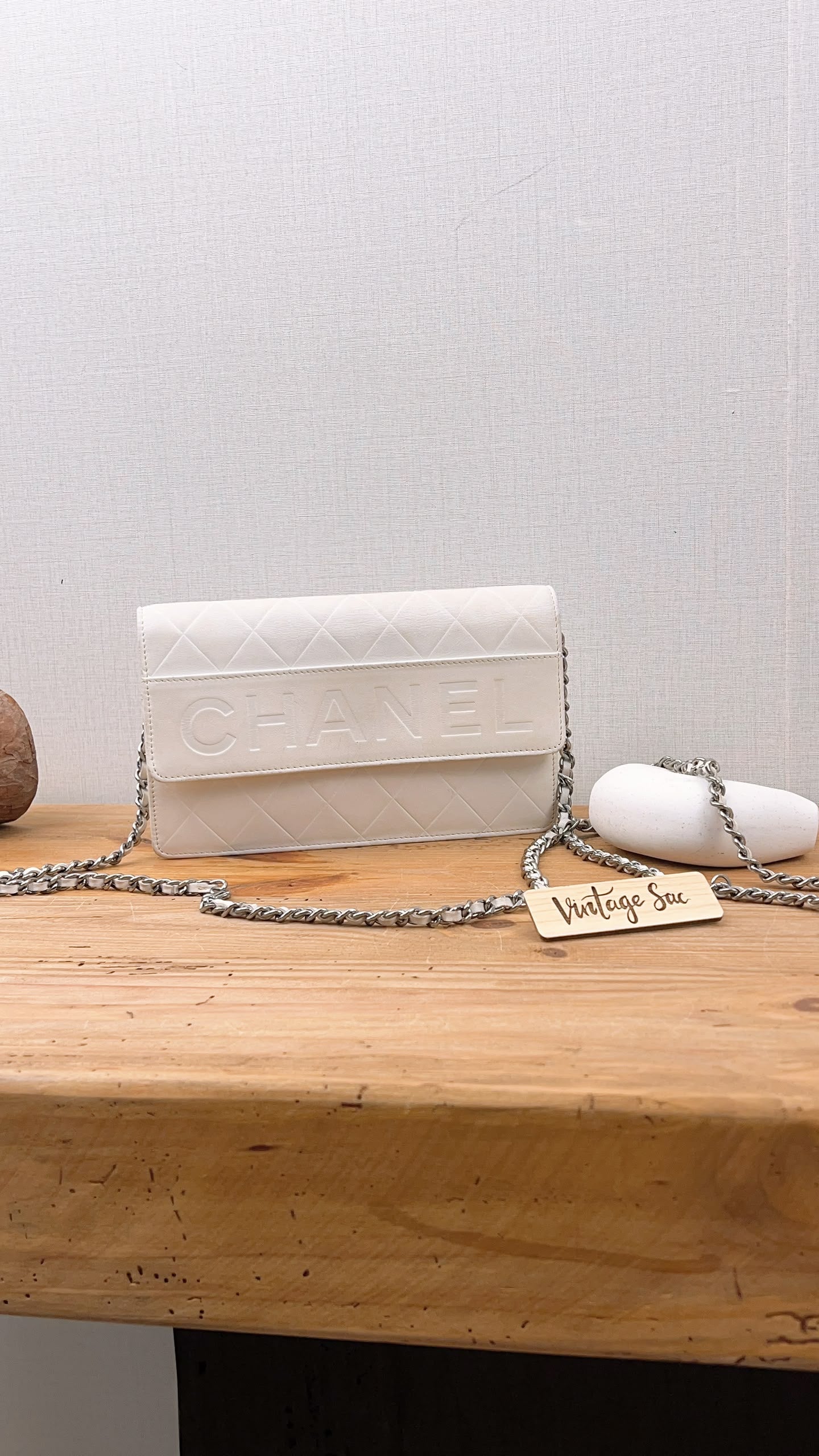 Chanel White Lambskin Vintage Quilted WOC