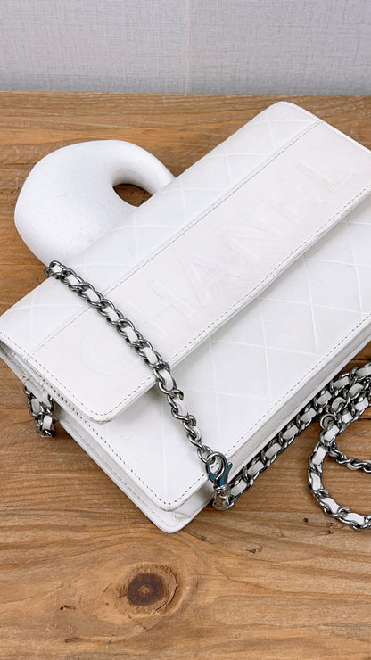Chanel White Lambskin Vintage Quilted WOC