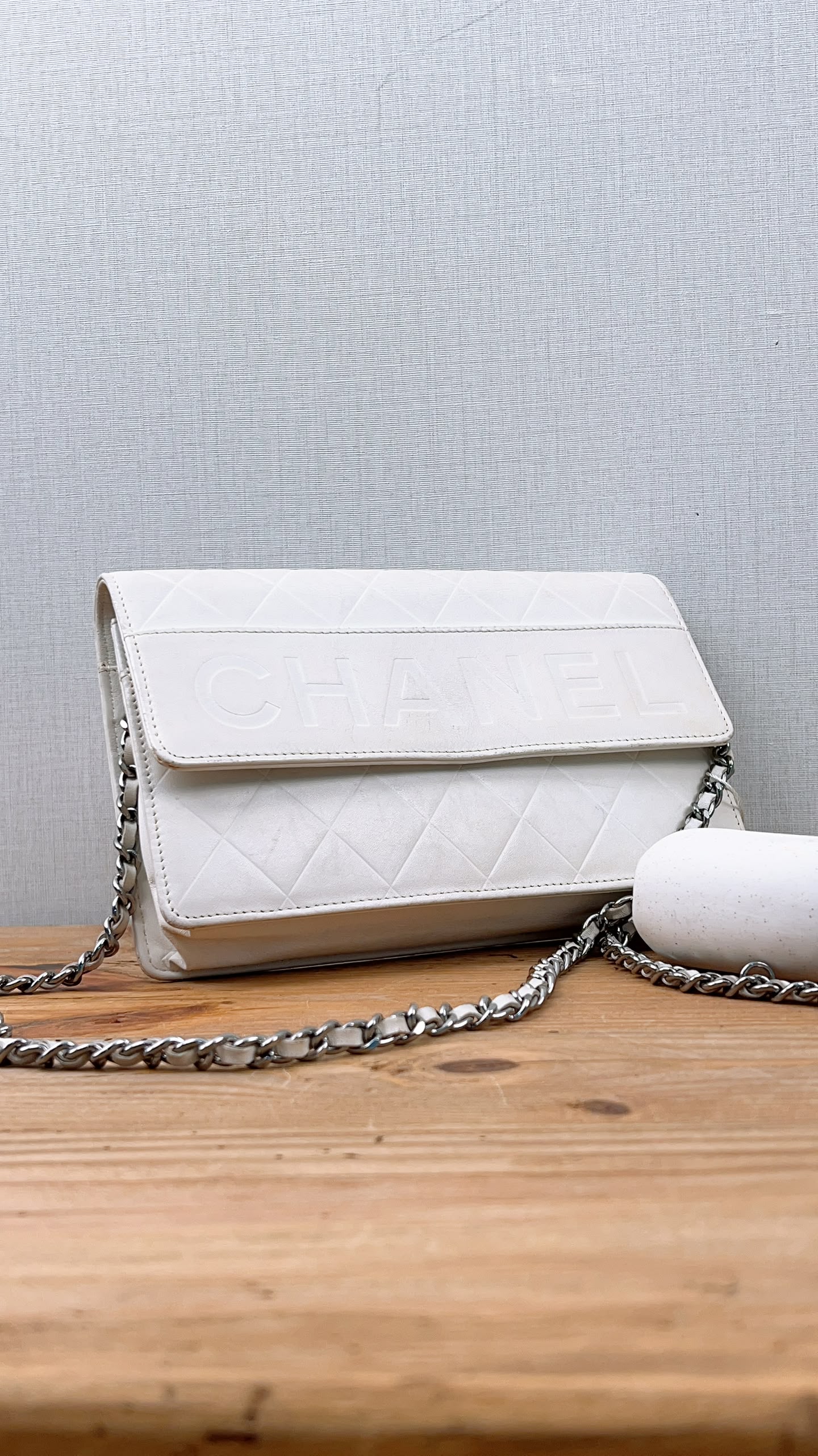 Chanel White Lambskin Vintage Quilted WOC