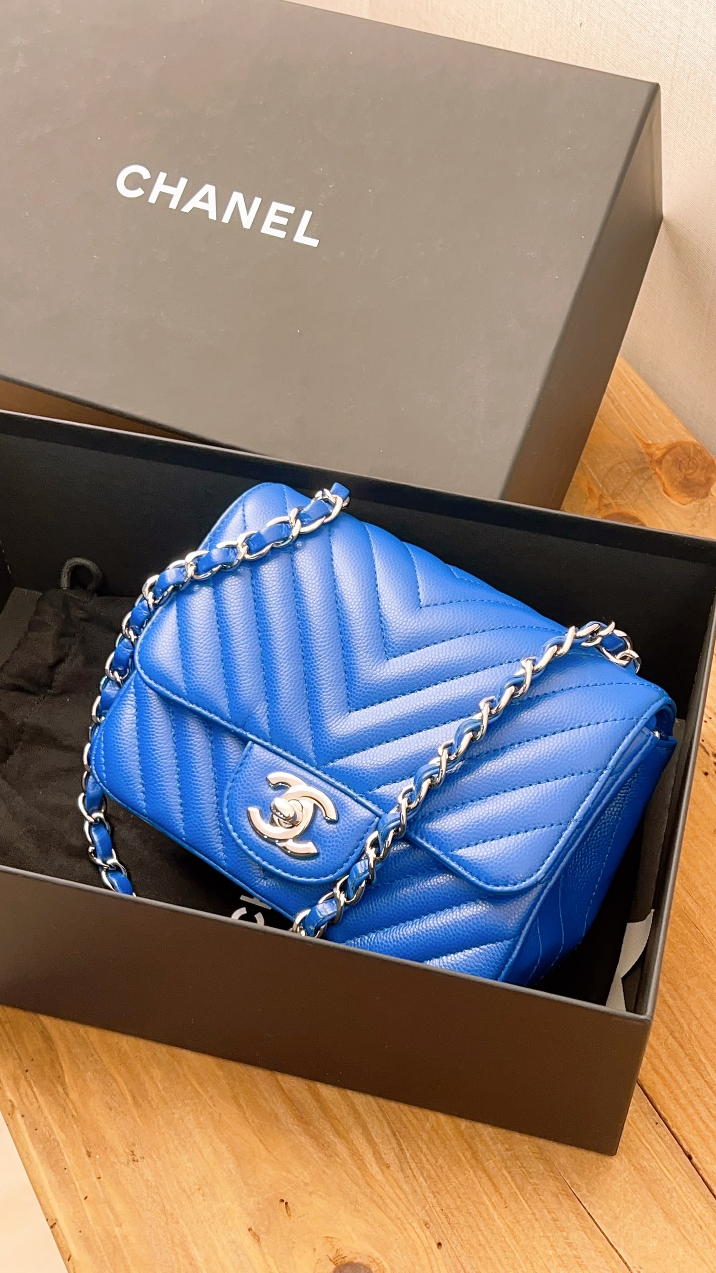 Chanel Royal Blue Caviar Mini Square (SHW)