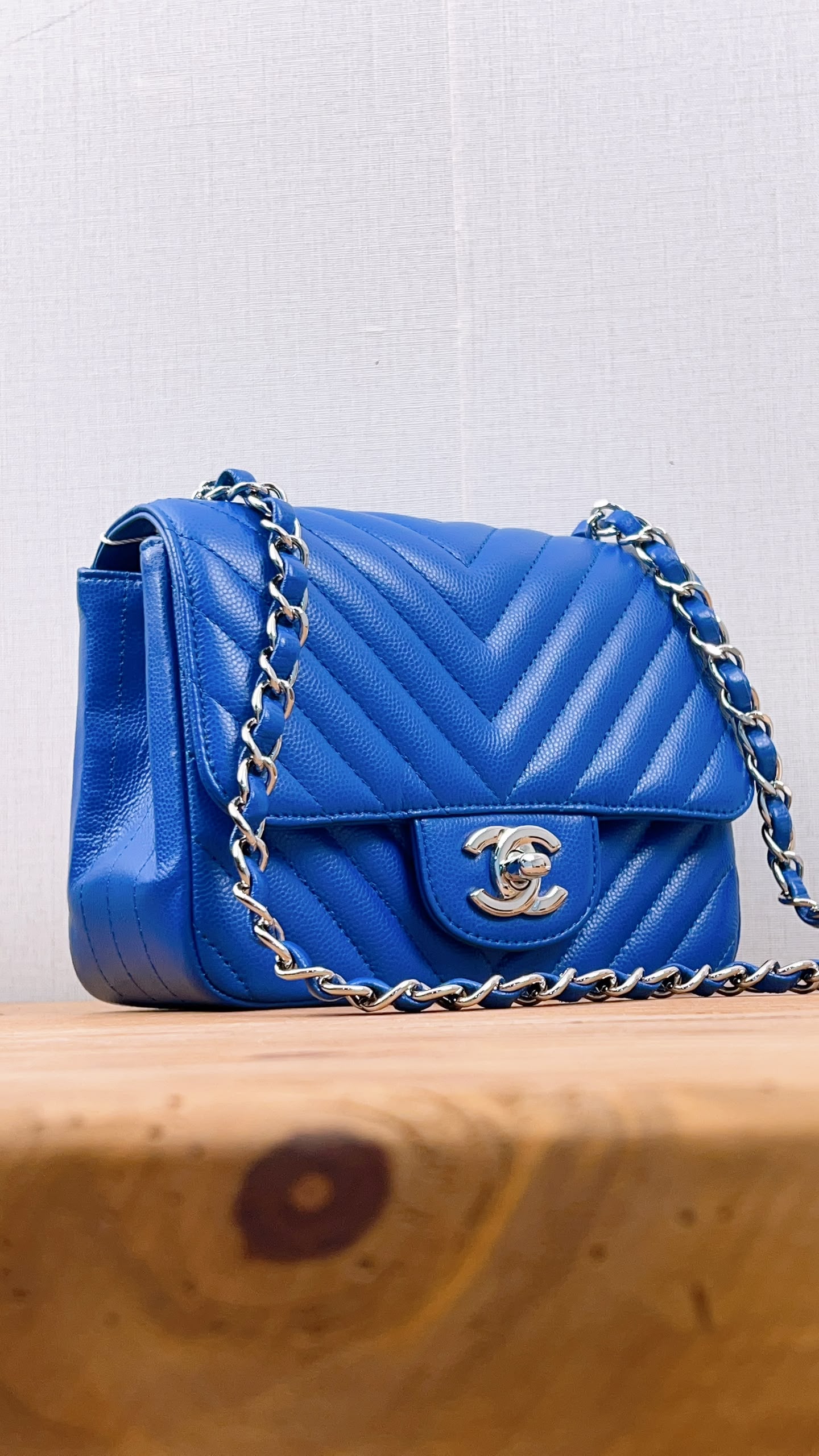 Chanel Royal Blue Caviar Mini Square (SHW)
