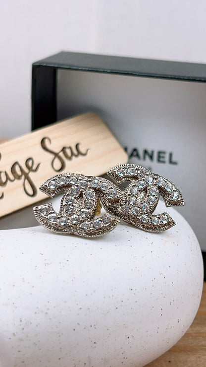 Chanel Silver Diamante Earclips