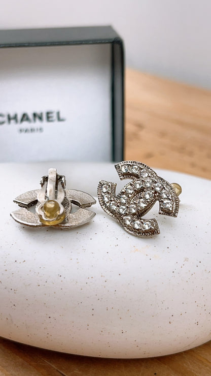 Chanel Silver Diamante Earclips