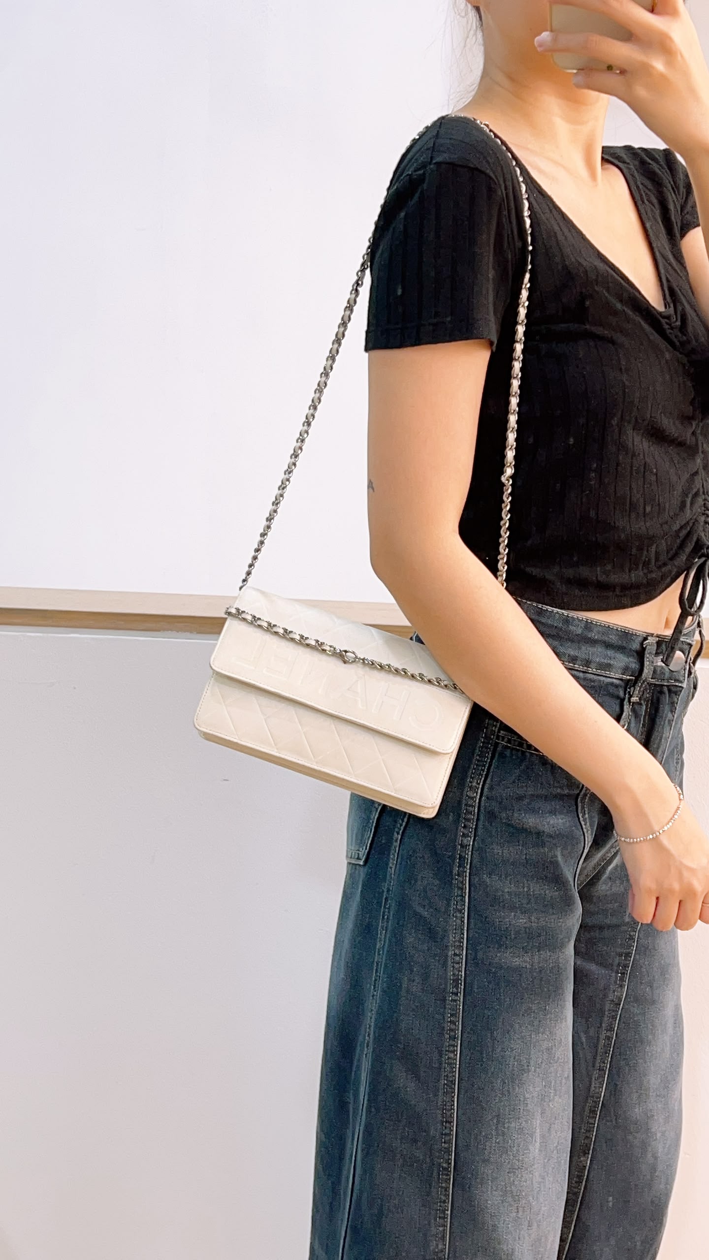 Chanel White Lambskin Vintage Quilted WOC