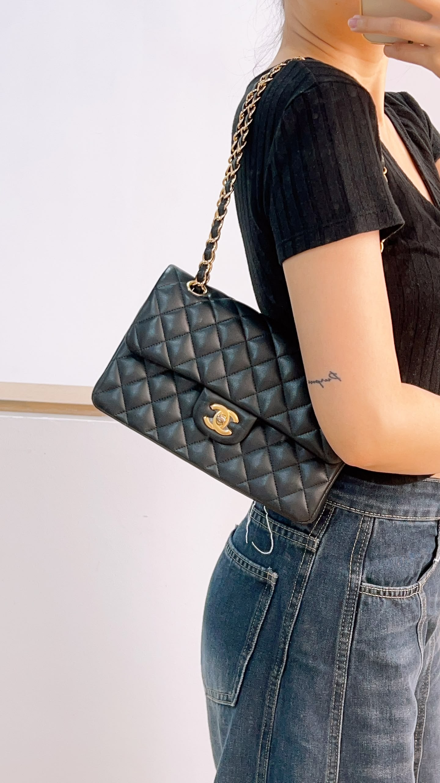 Chanel Black Lambskin Small CF (GHW)