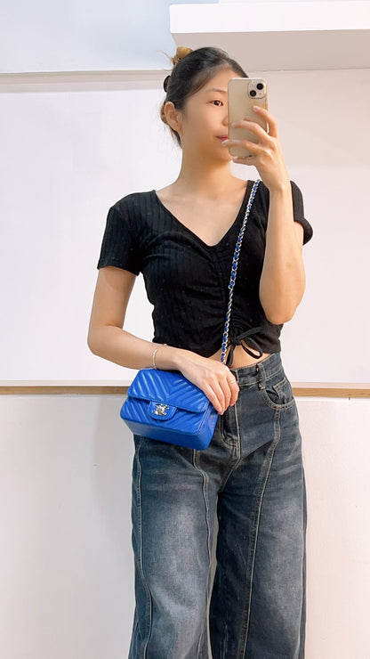 Chanel Royal Blue Caviar Mini Square (SHW)
