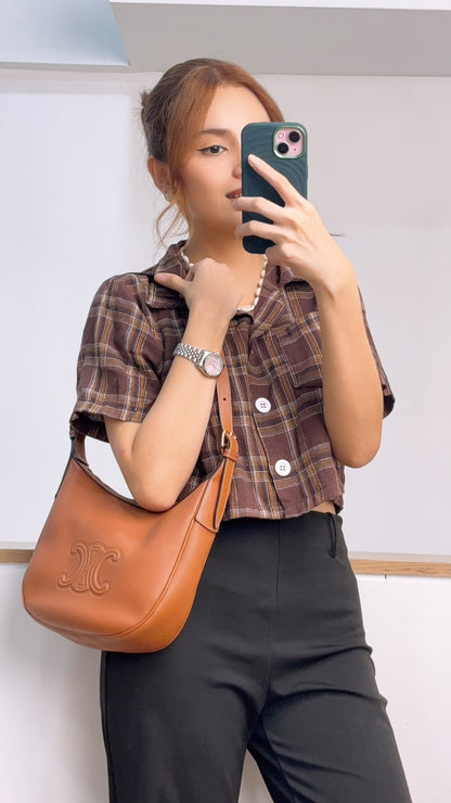 Celine Tan Grained Calfskin Small Heloise Bag (GHW)