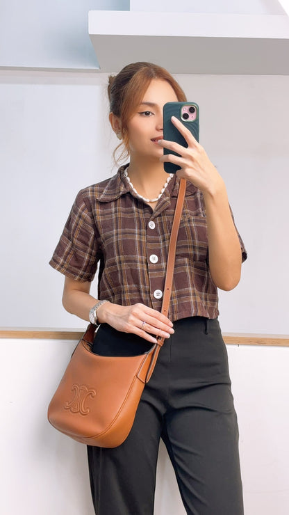 Celine Tan Grained Calfskin Small Heloise Bag (GHW)