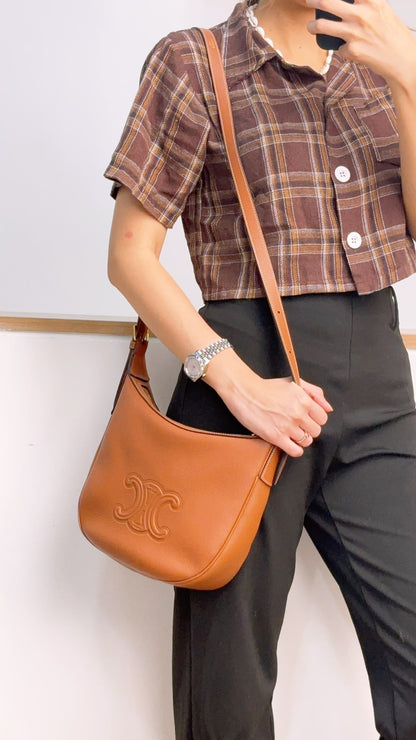 Celine Tan Grained Calfskin Small Heloise Bag (GHW)