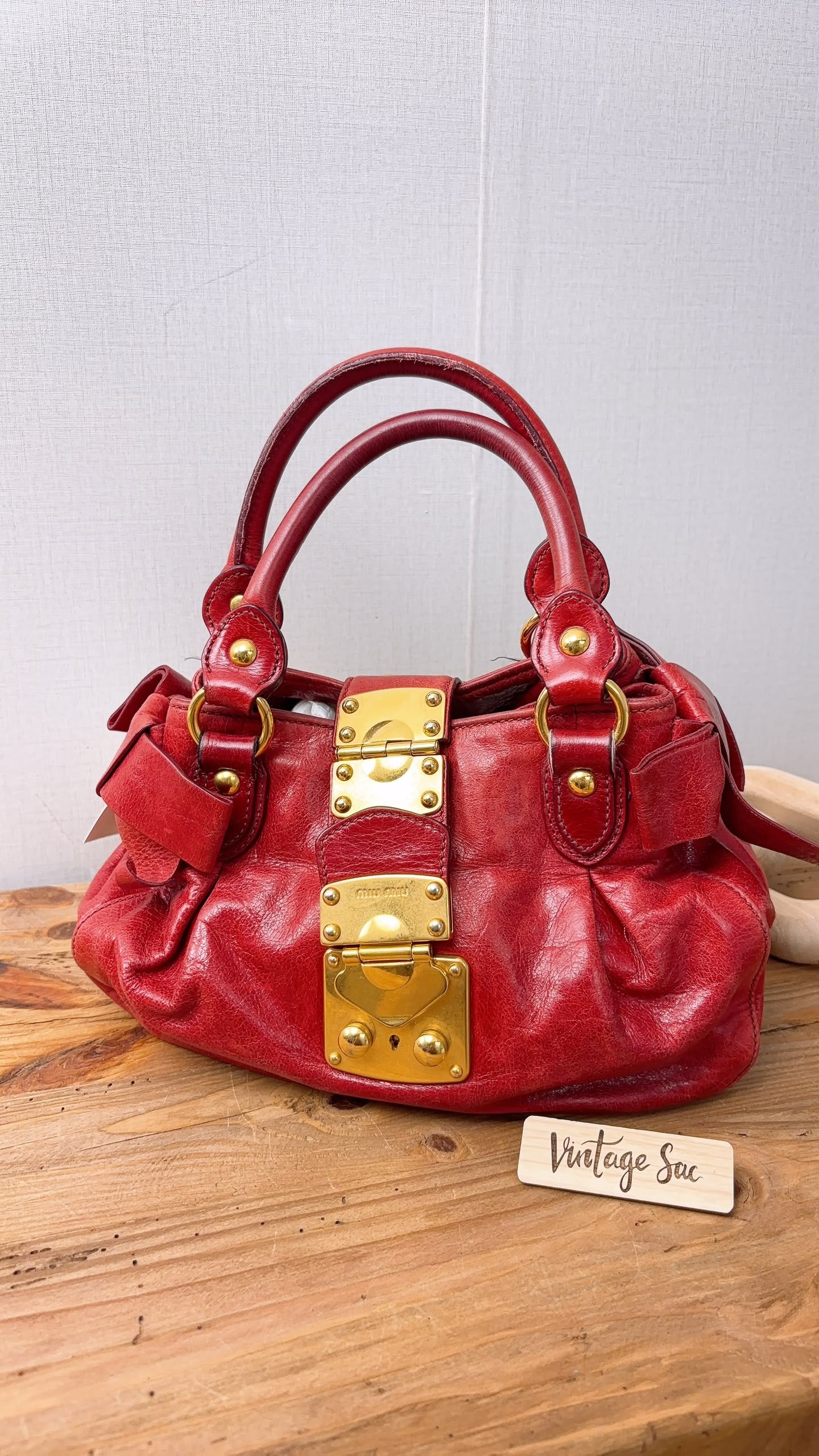 Miu Miu Red Calfskin Vitello Bow 2-Way Bag (GHW)