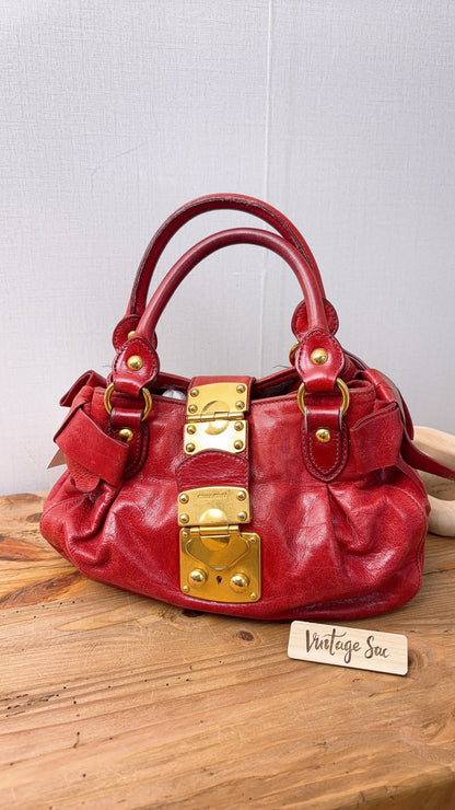 Miu Miu Red Calfskin Vitello Bow 2-Way Bag (GHW)