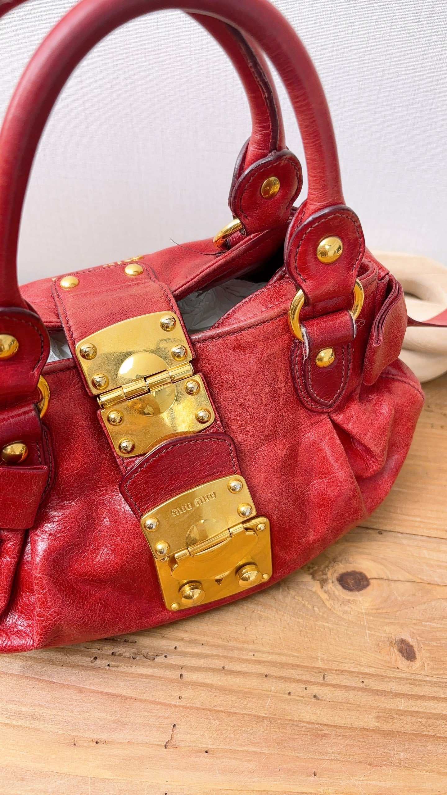 Miu Miu Red Calfskin Vitello Bow 2-Way Bag (GHW)