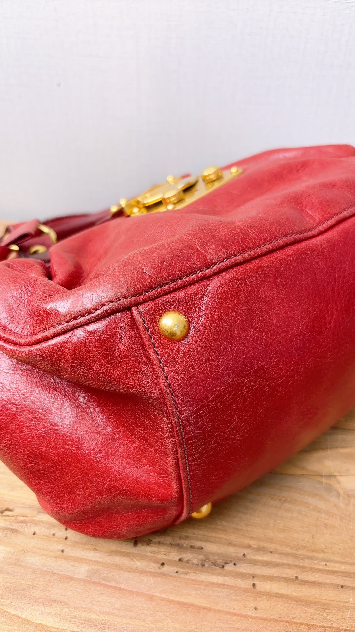 Miu Miu Red Calfskin Vitello Bow 2-Way Bag (GHW)
