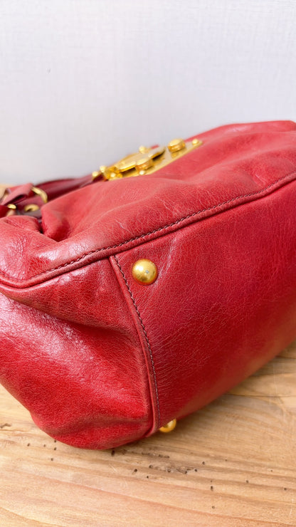 Miu Miu Red Calfskin Vitello Bow 2-Way Bag (GHW)