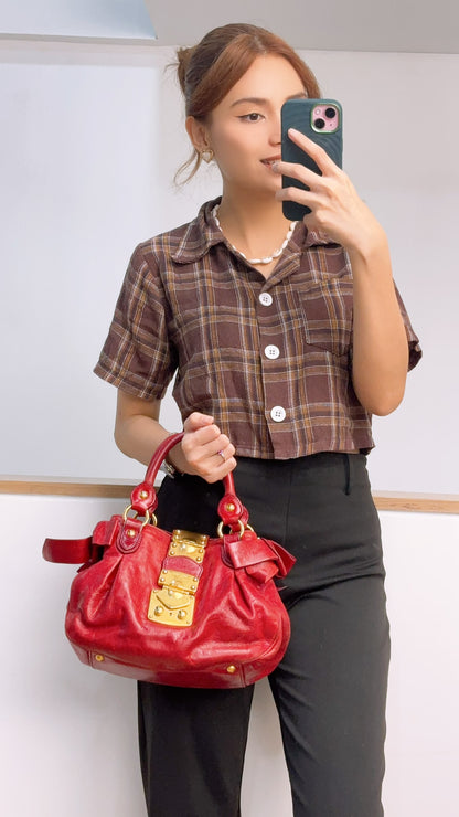Miu Miu Red Calfskin Vitello Bow 2-Way Bag (GHW)