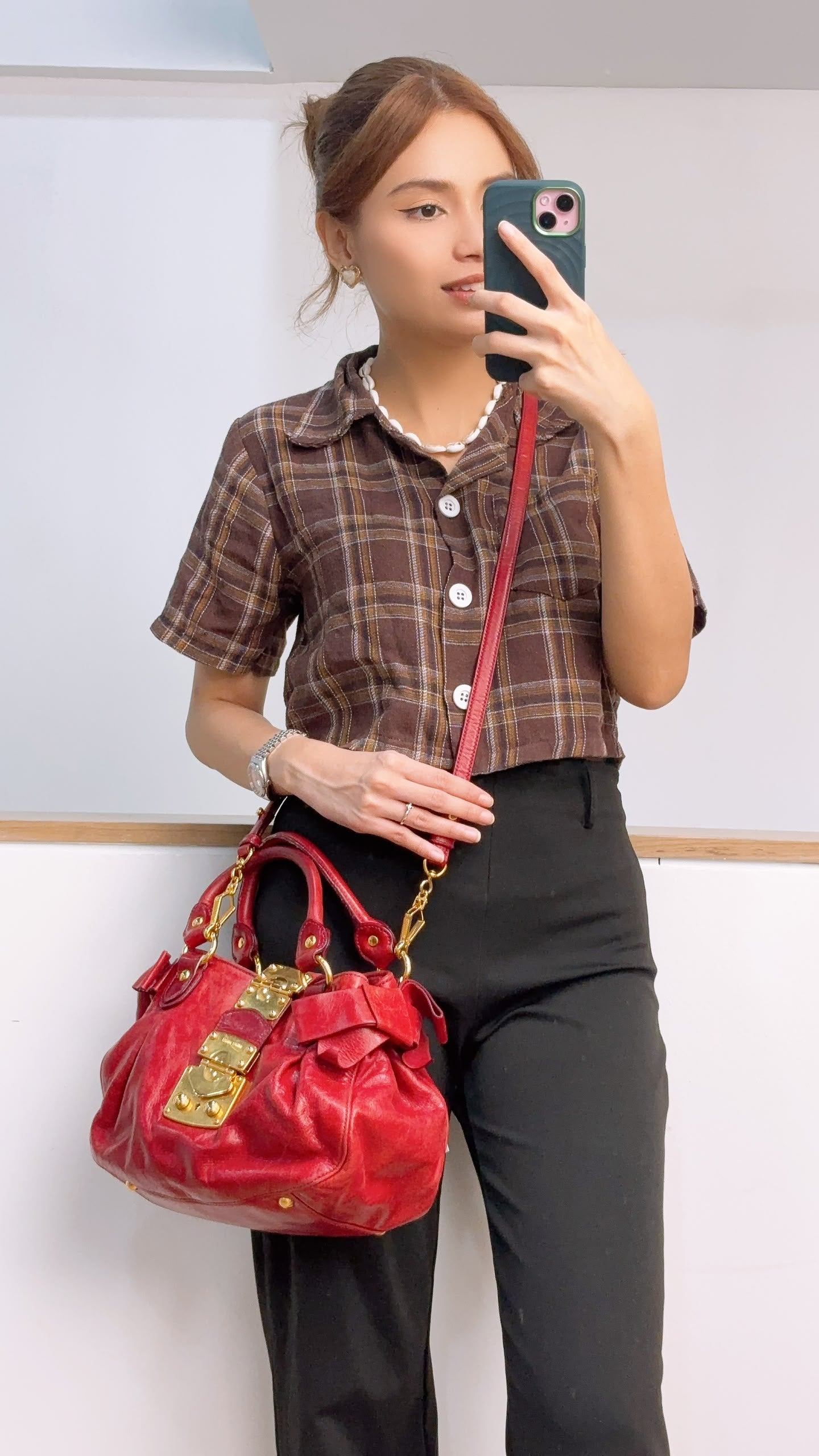Miu Miu Red Calfskin Vitello Bow 2-Way Bag (GHW)