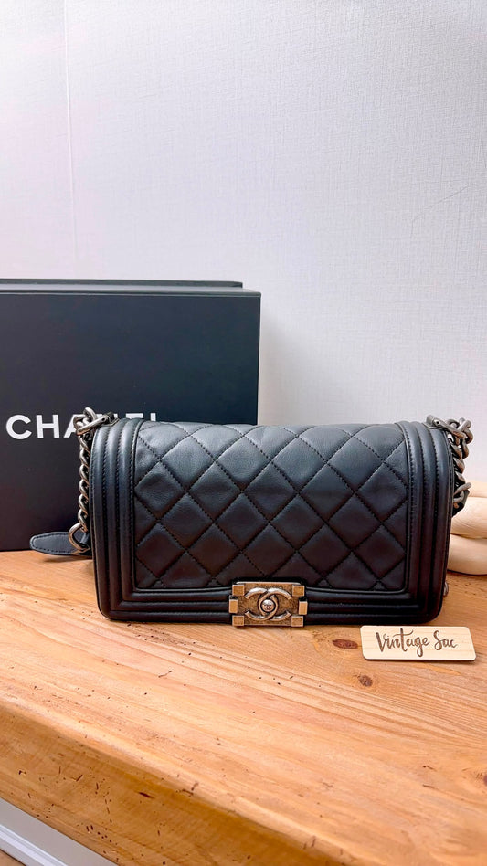 Chanel Black Calfskin Old Medium Boy (RHW)