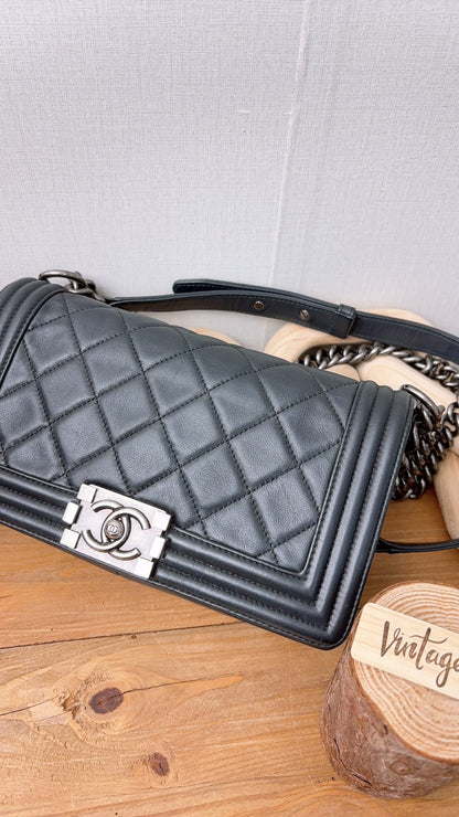 Chanel Black Calfskin Old Medium Boy (RHW)