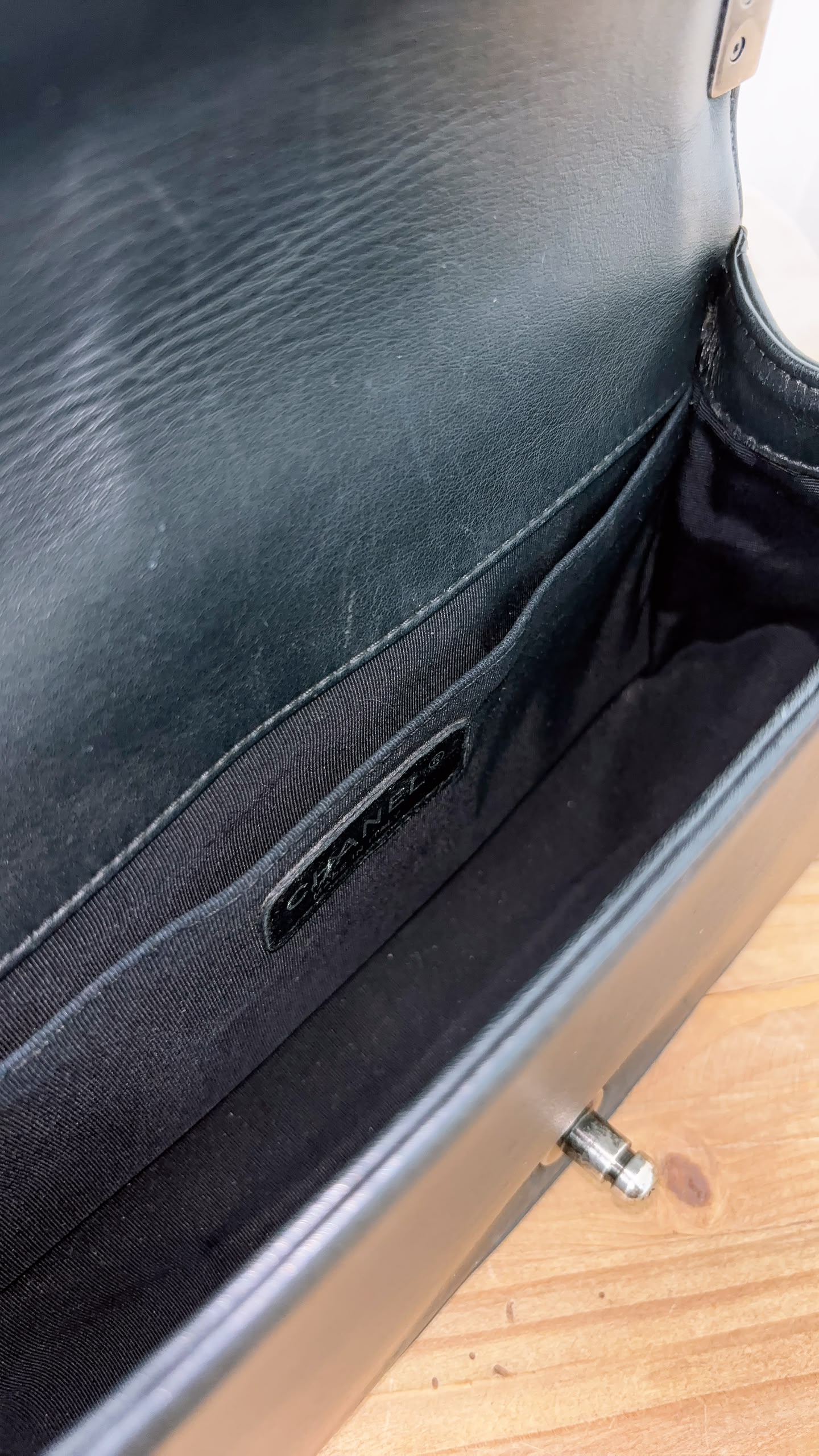 Chanel Black Calfskin Old Medium Boy (RHW)