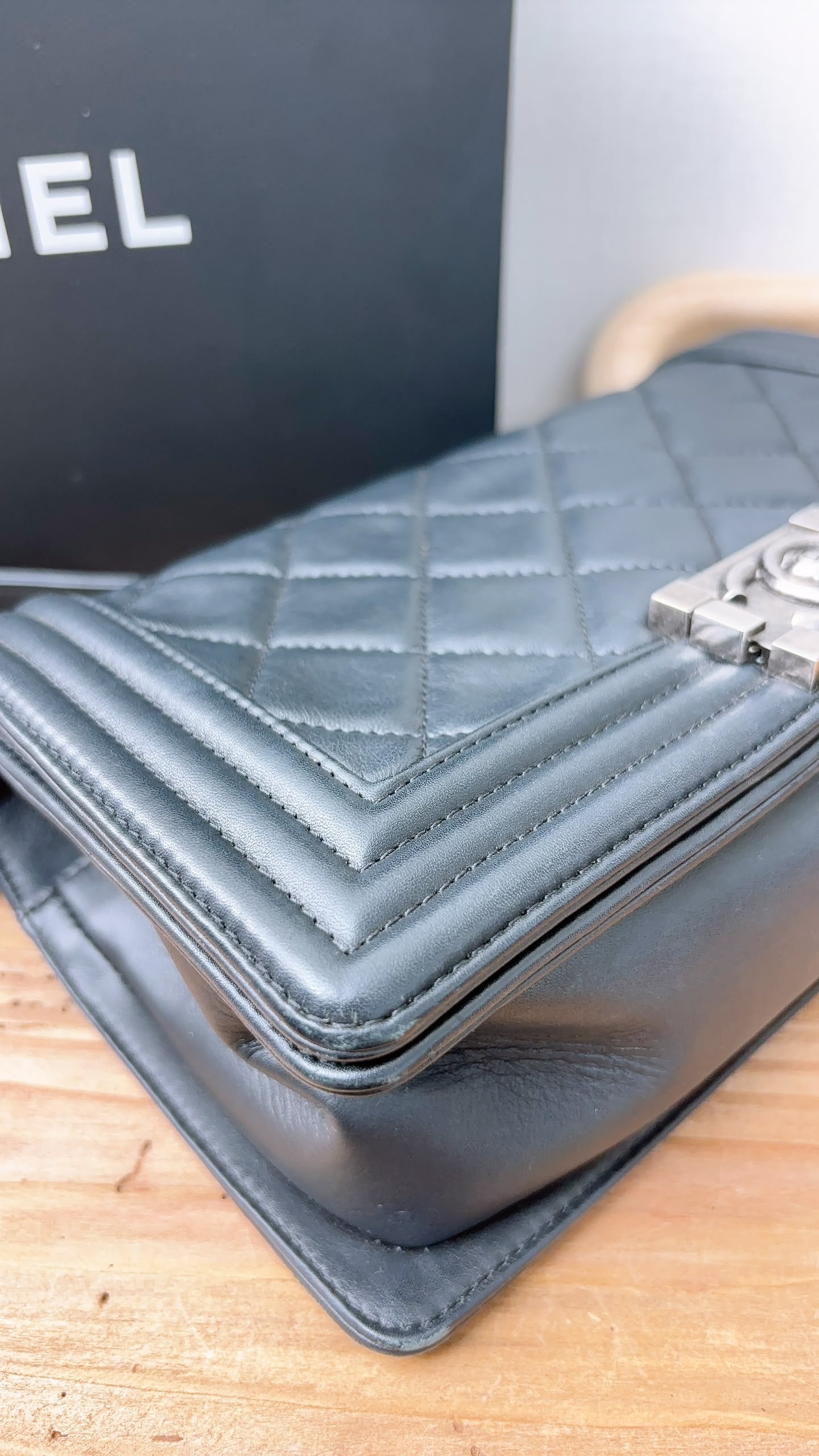 Chanel Black Calfskin Old Medium Boy (RHW)