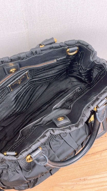 Prada Black Tessuto Nylon Gaufre 2-Way Tote
