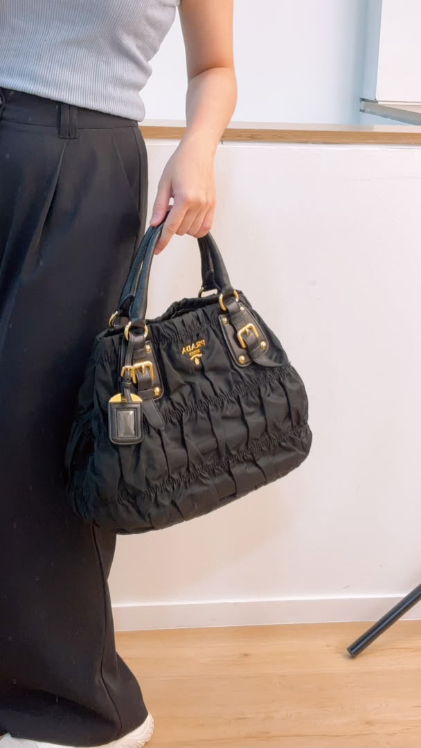 Prada Black Tessuto Nylon Gaufre 2-Way Tote