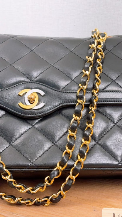 Chanel Black Lambskin Vintage Paris Limited CC Double Flap