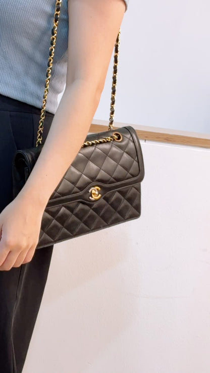 Chanel Black Lambskin Vintage Paris Limited CC Double Flap