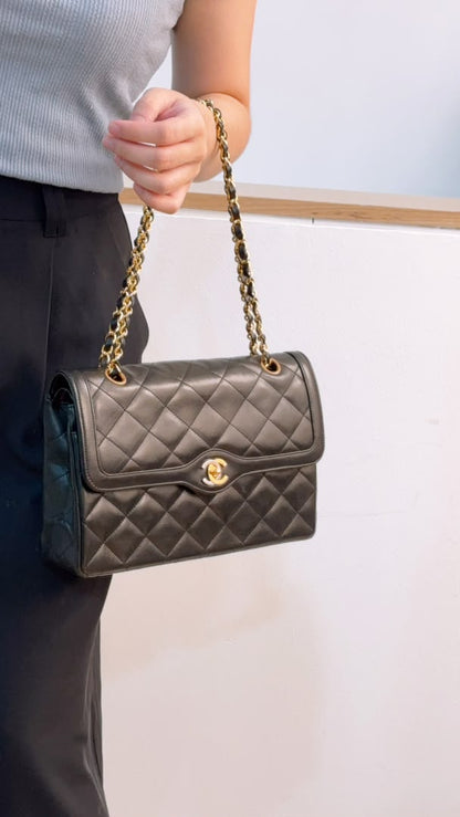 Chanel Black Lambskin Vintage Paris Limited CC Double Flap