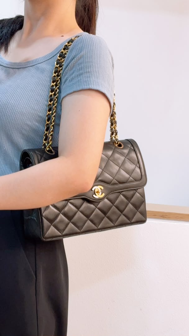 Chanel Black Lambskin Vintage Paris Limited CC Double Flap