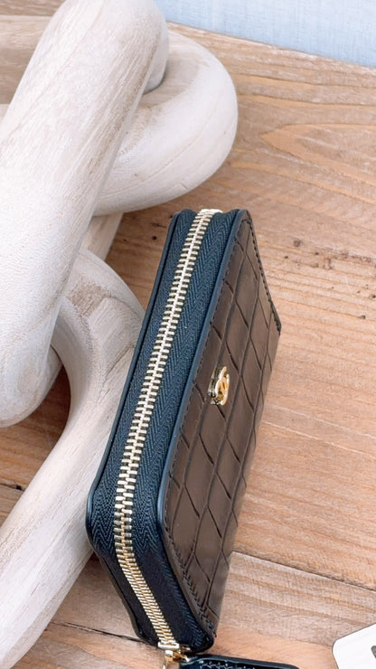 Chanel Black Croc Embossed Zippy Card Holder (GHW)