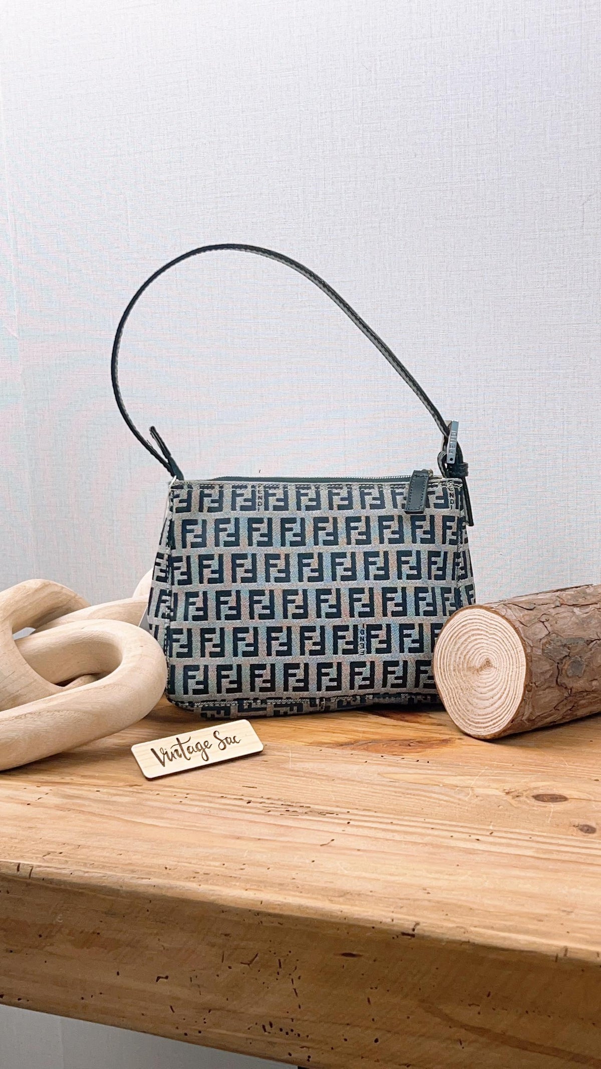 Fendi Navy Canvas Zucchini Mini Shoulder Bag