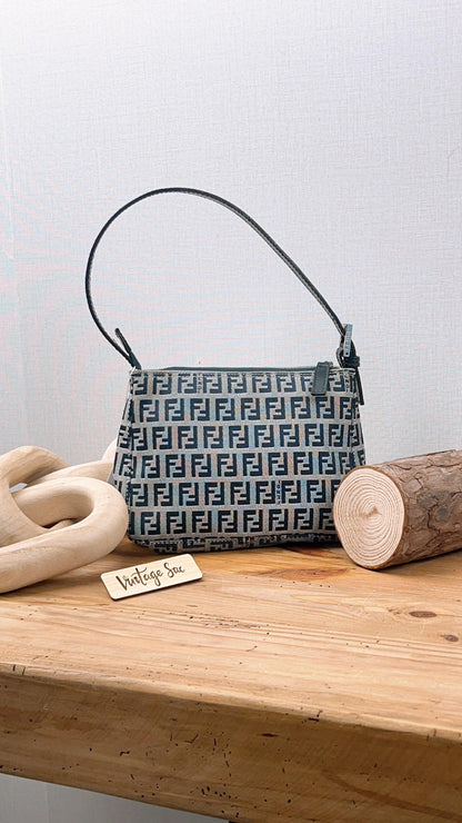 Fendi Navy Canvas Zucchini Mini Shoulder Bag