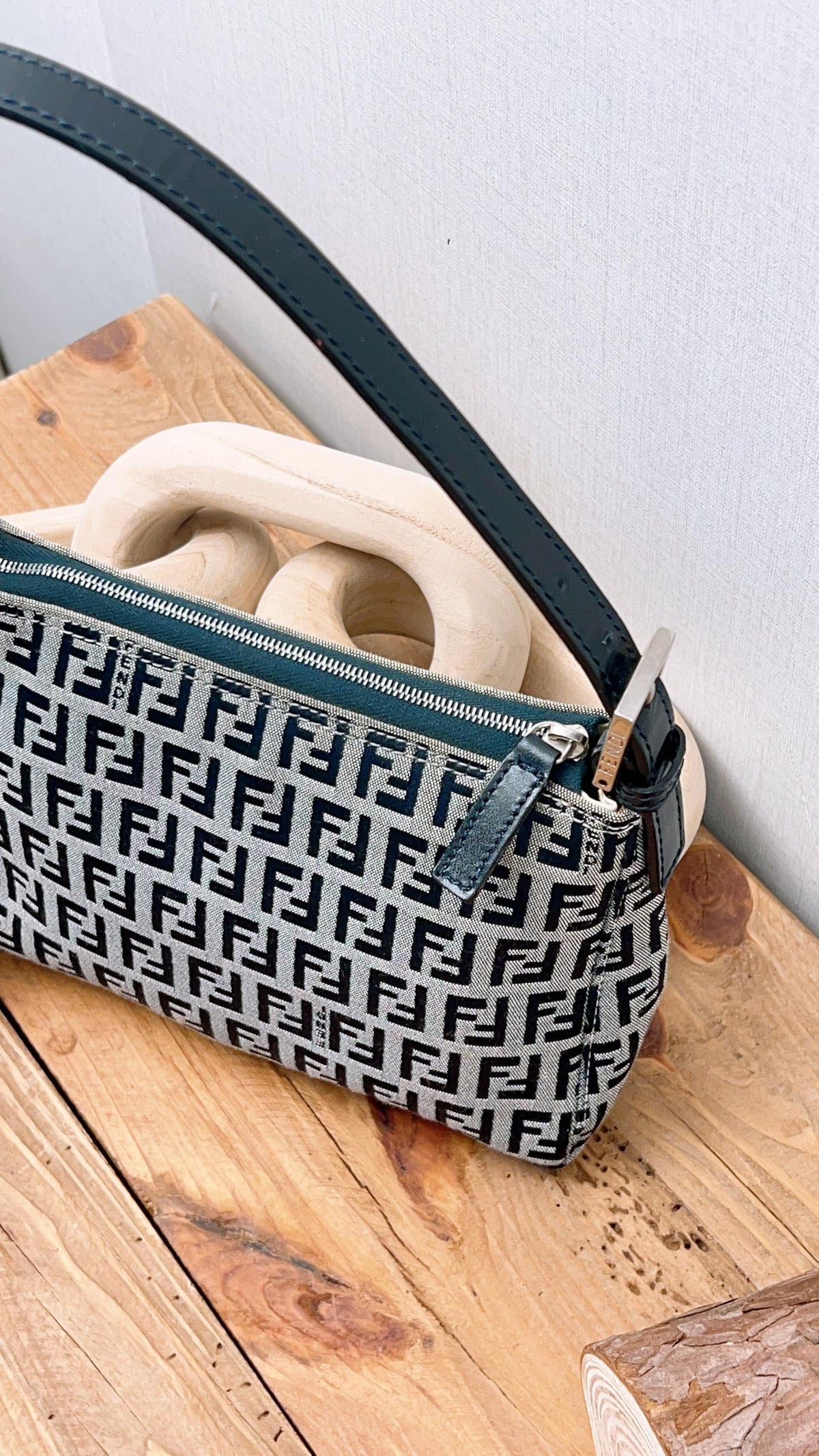 Fendi Navy Canvas Zucchini Mini Shoulder Bag