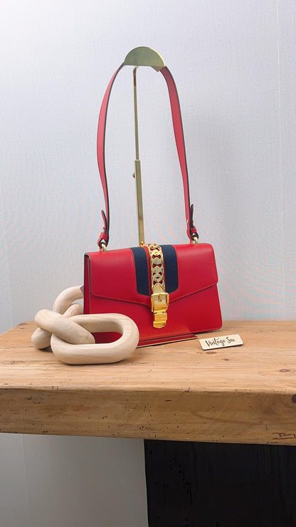 Gucci Red Calfskin Sylvie Shoulder Bag (GHW)