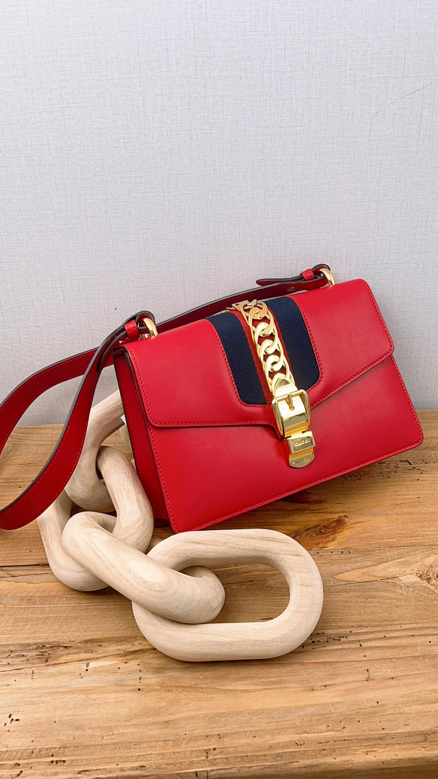 Gucci Red Calfskin Sylvie Shoulder Bag (GHW)