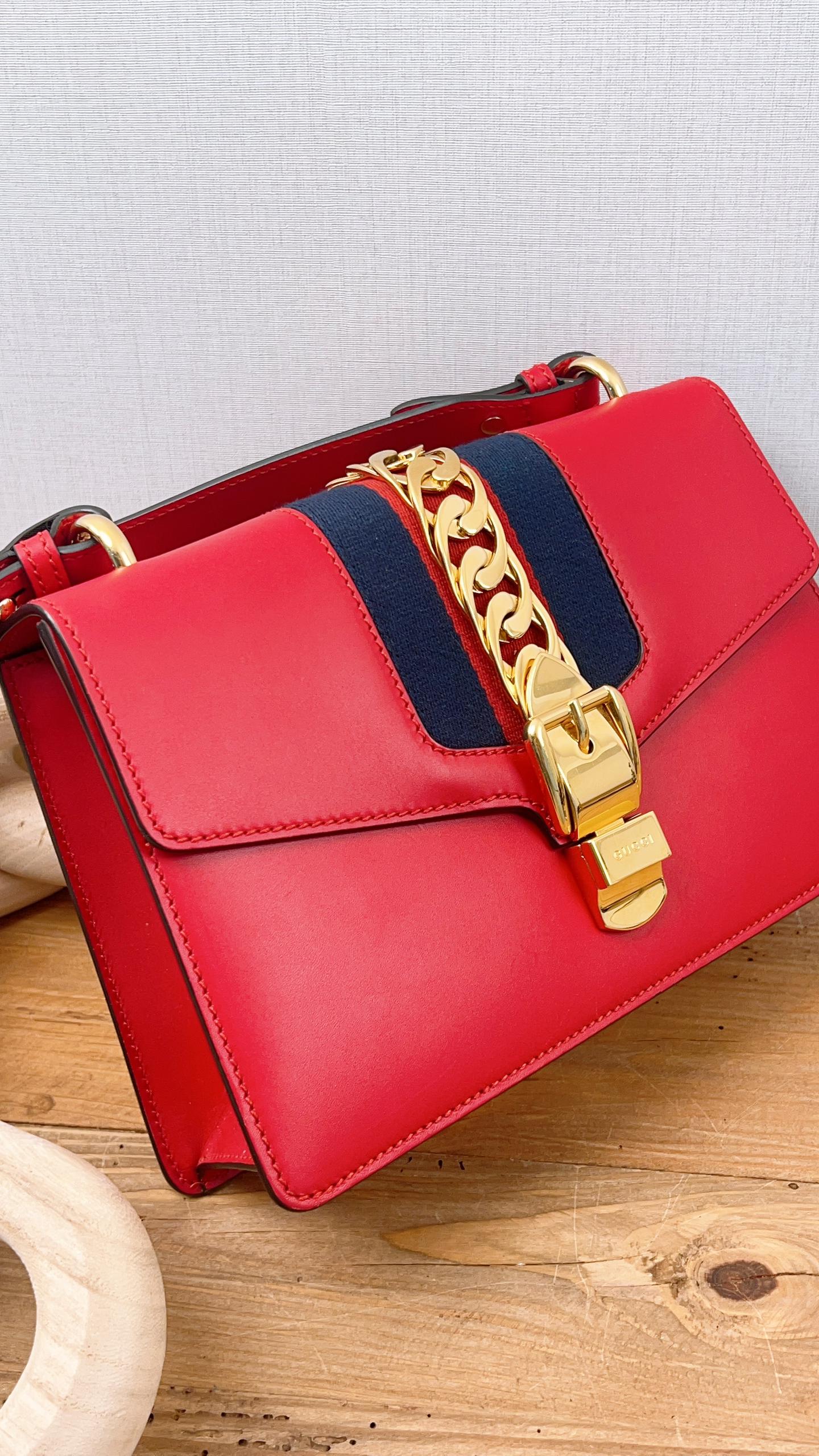 Gucci Red Calfskin Sylvie Shoulder Bag (GHW)
