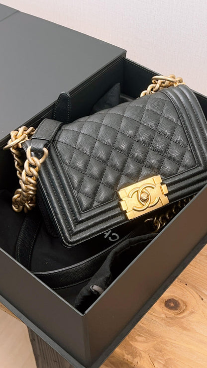 Chanel Black Caviar Small Boy (GHW)