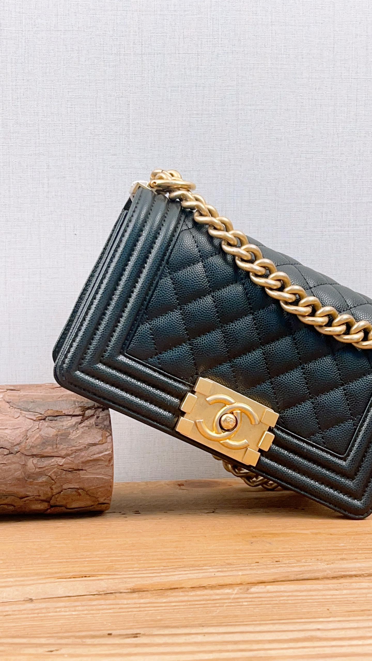 Chanel Black Caviar Small Boy (GHW)