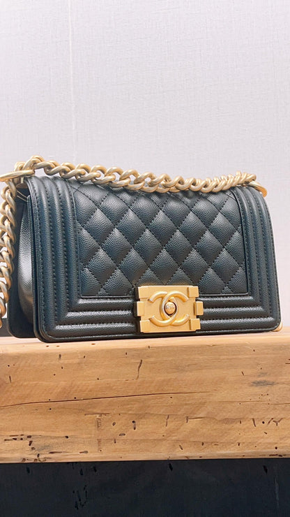 Chanel Black Caviar Small Boy (GHW)