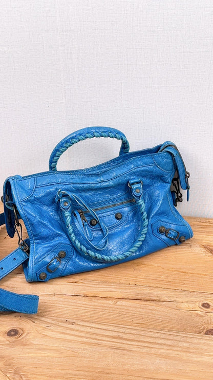 Balenciaga Blue Agneau Small City Bag (RHW)
