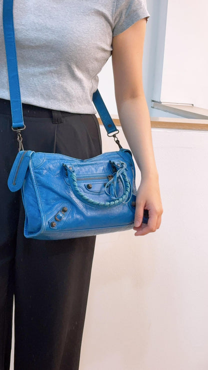 Balenciaga Blue Agneau Small City Bag (RHW)