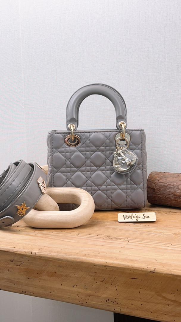 Dior Grey Lambskin Small Lady Dior (GHW)