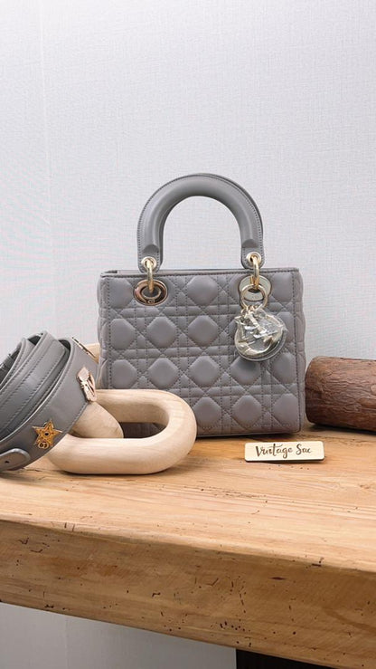 Dior Grey Lambskin Small Lady Dior (GHW)