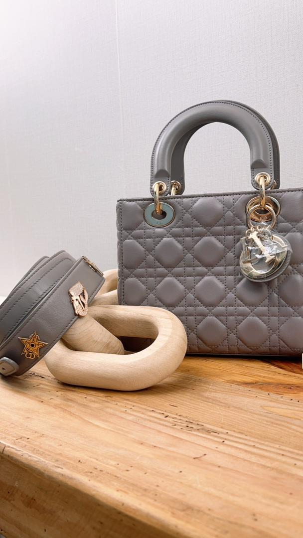 Dior Grey Lambskin Small Lady Dior (GHW)