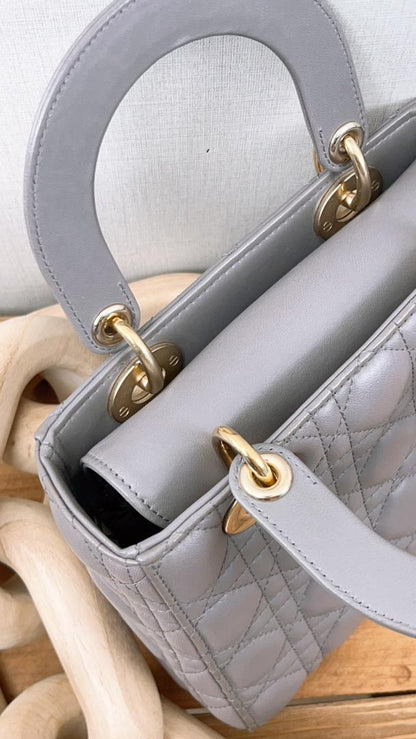 Dior Grey Lambskin Small Lady Dior (GHW)
