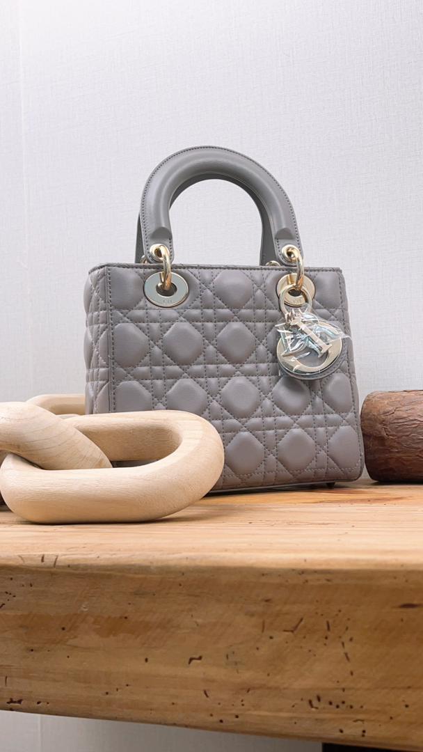 Dior Grey Lambskin Small Lady Dior (GHW)