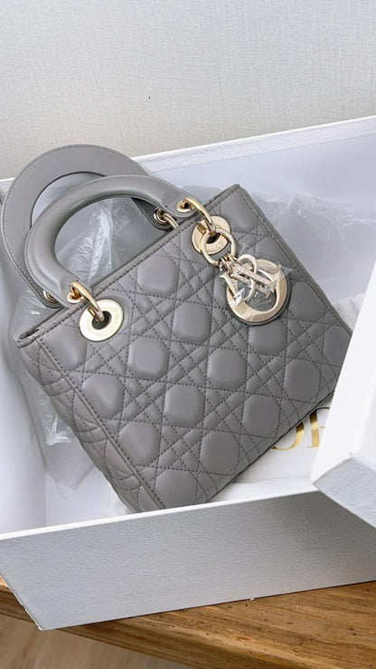 Dior Grey Lambskin Small Lady Dior (GHW)