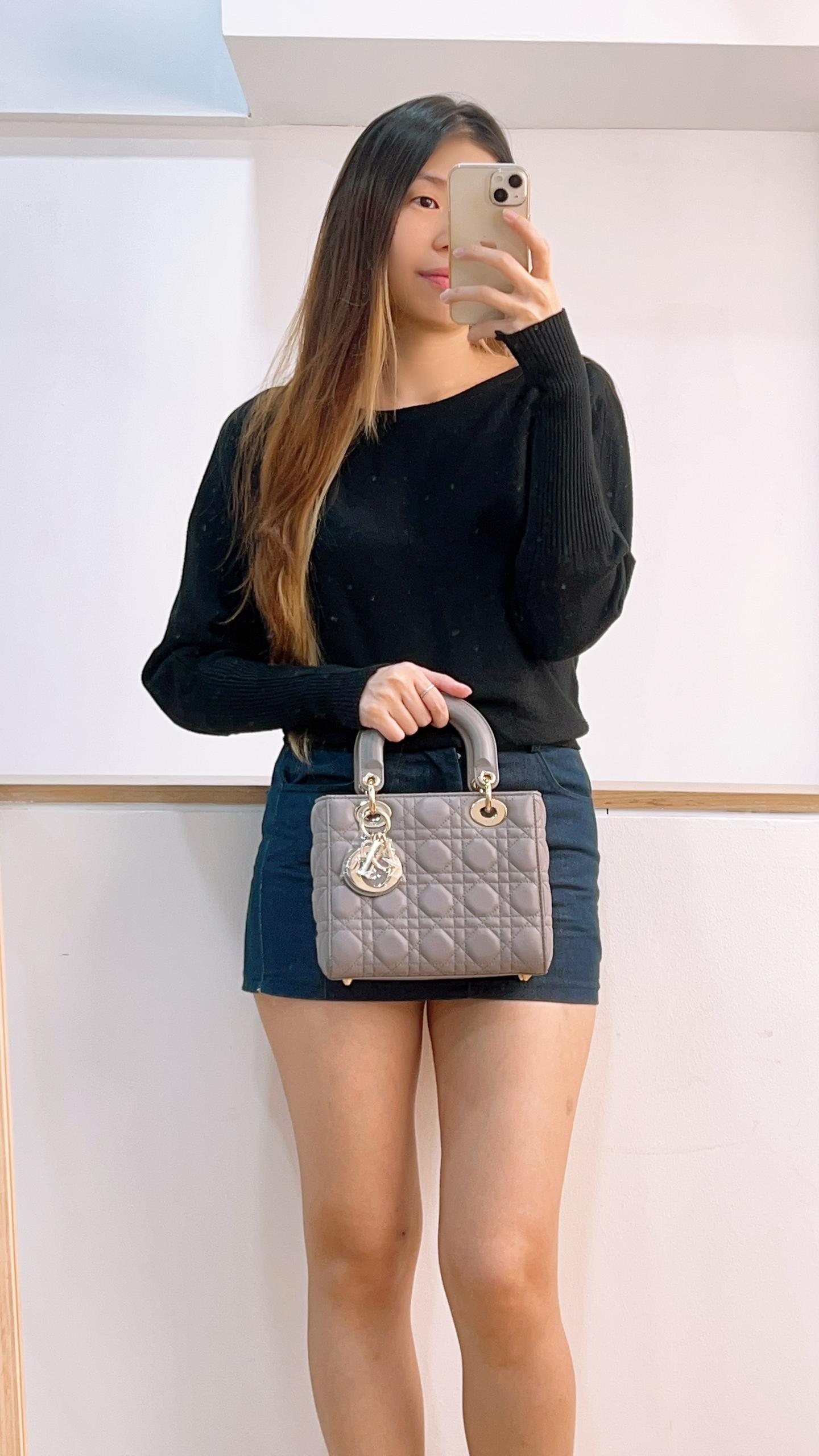Dior Grey Lambskin Small Lady Dior (GHW)