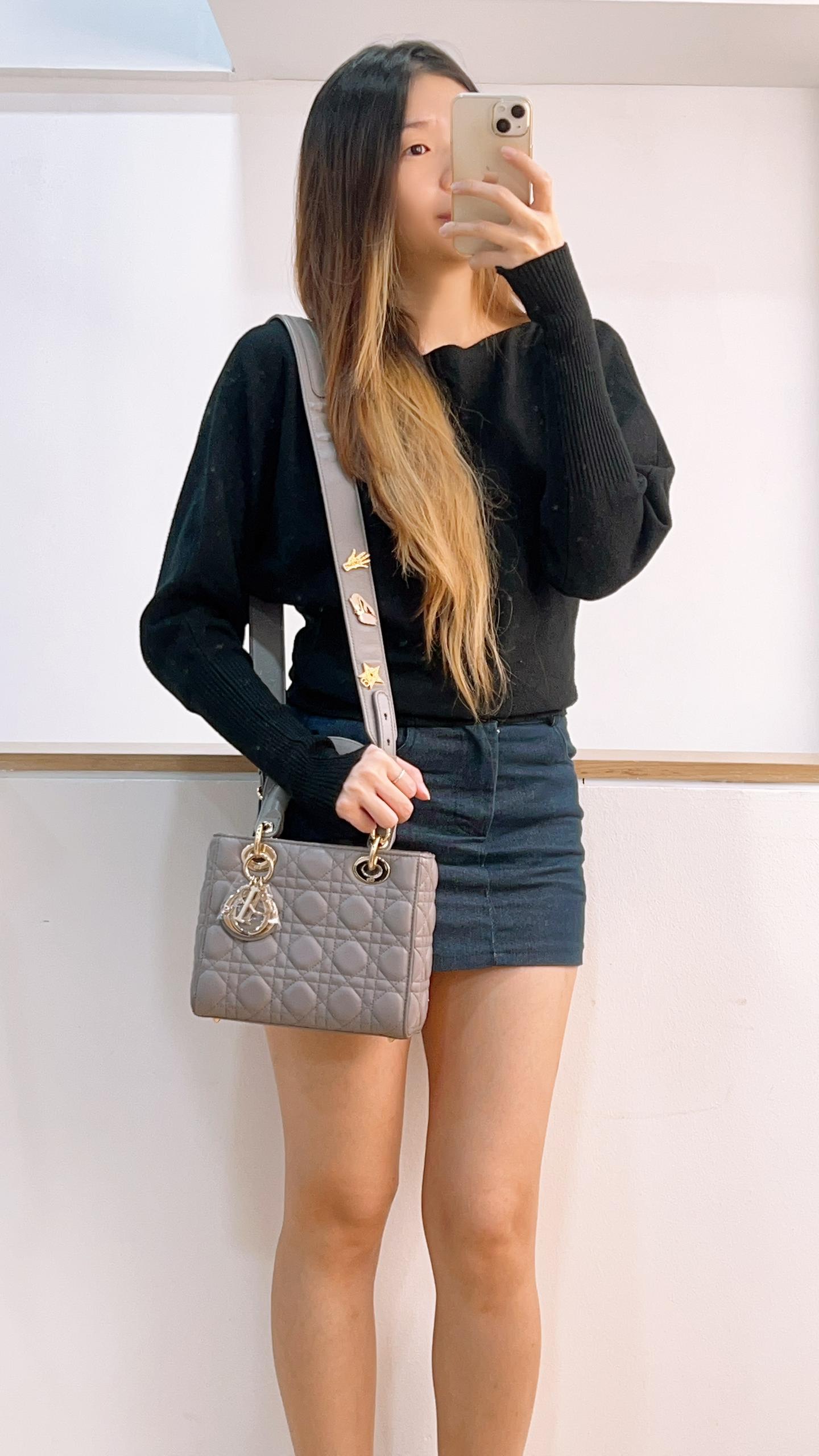 Dior Grey Lambskin Small Lady Dior (GHW)